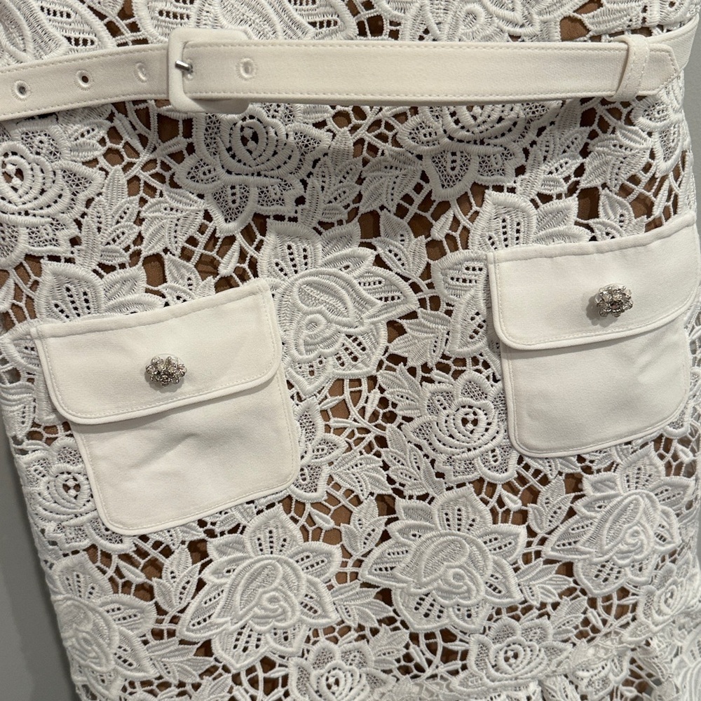 Self-Portrait White Lace Pocket Minidress - Picture 7 of 14